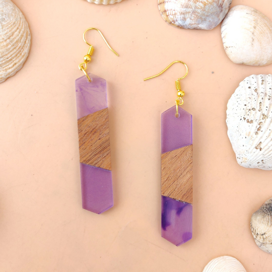 Lilac Wooden Resin Dangler Earring