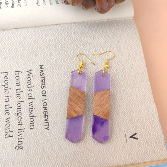 Lilac Wooden Resin Dangler Earring