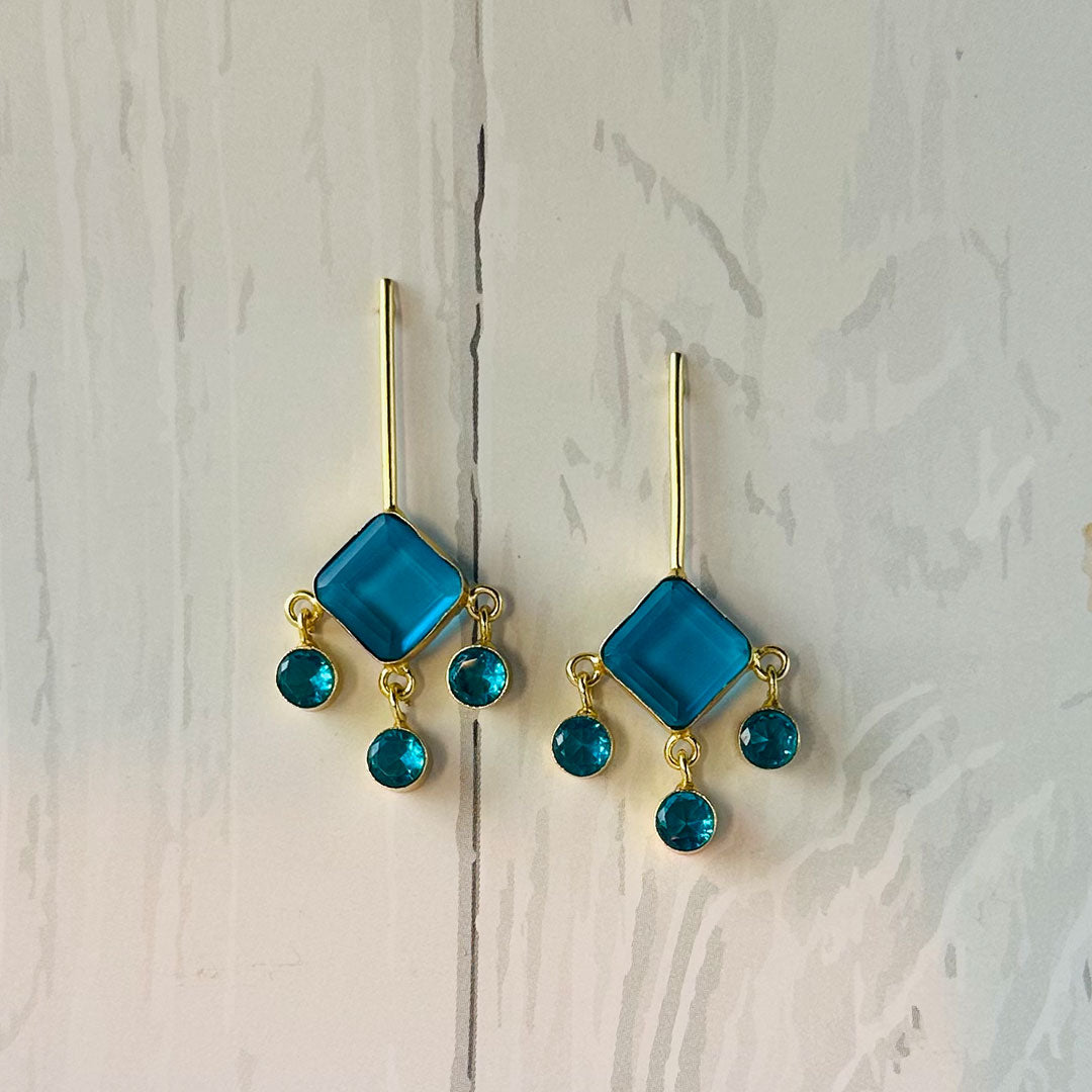 The Ocean Blue Stone Brass Earrings