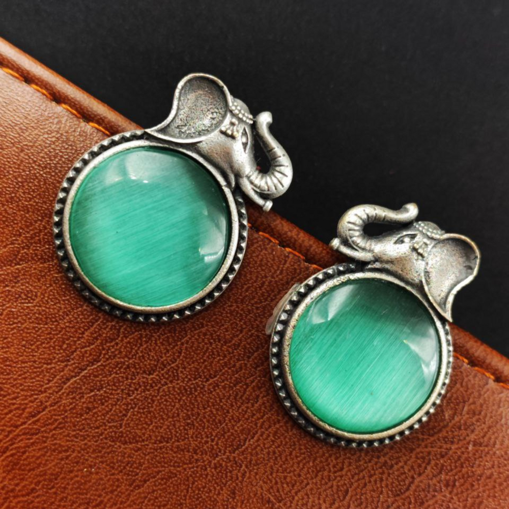 Elephant Stud Earrings – Silver Look alike Best Monalisa Jewellery- mint