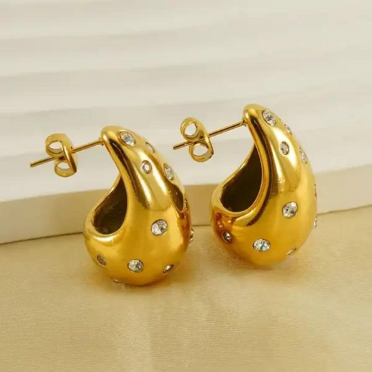 Stone Studded Gold Plated Water Drop Studs