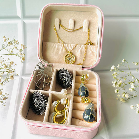 Jewels of Joy Hamper- A Combination of 4 Earrings and 1 Necklace in a Jewelry Box