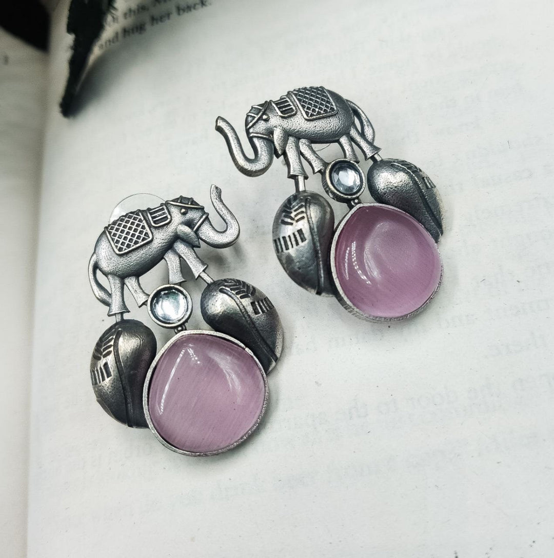 Indian Traditional Silver Replica Elephant Design Earrings